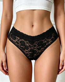 Women's Mid-waist Sexy Floral Lace Colorblock Breathable Panties