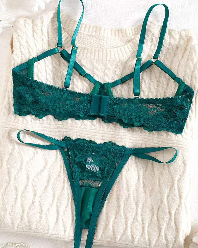 Sexy Lace Floral Openwork Bra and Thong Lingerie Set Secondary image