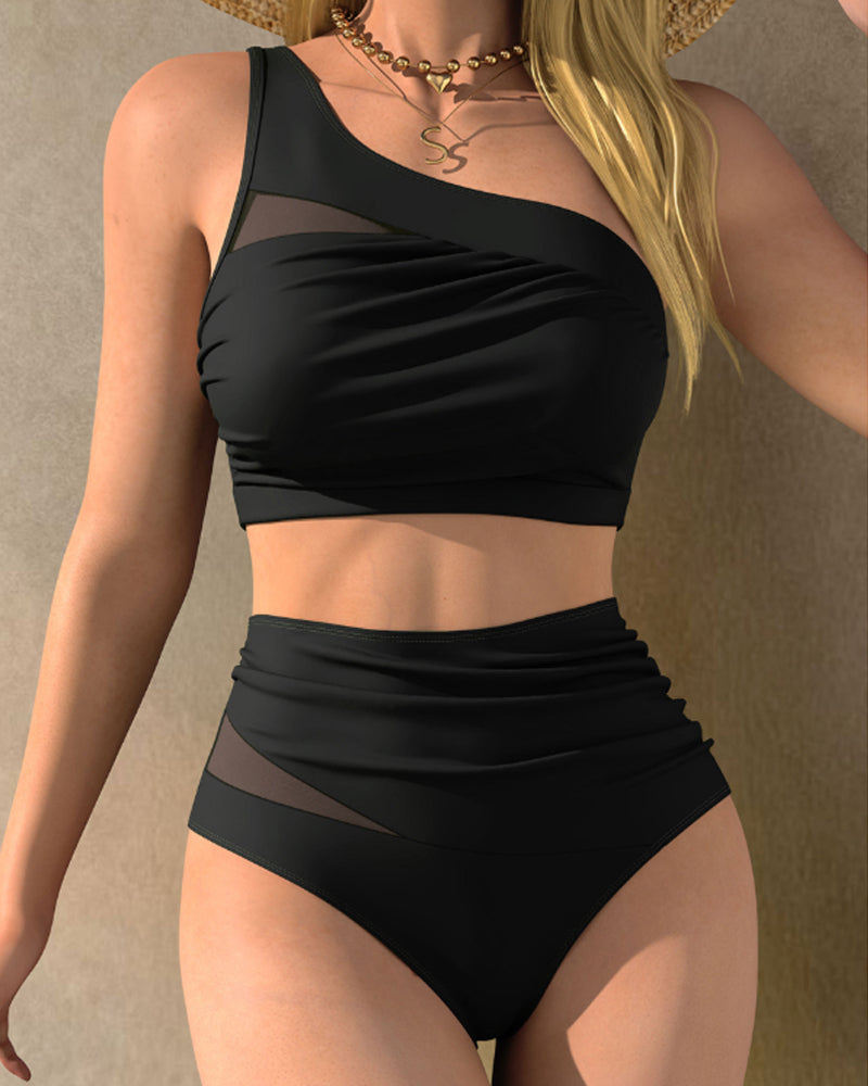 Sexy One-shoulder See-through Mesh Bikini Swimsuit Main image