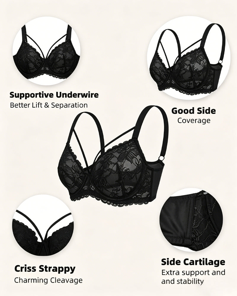 Women's Sexy Floral Lace Mesh Underwire Comfort Bra Secondary image