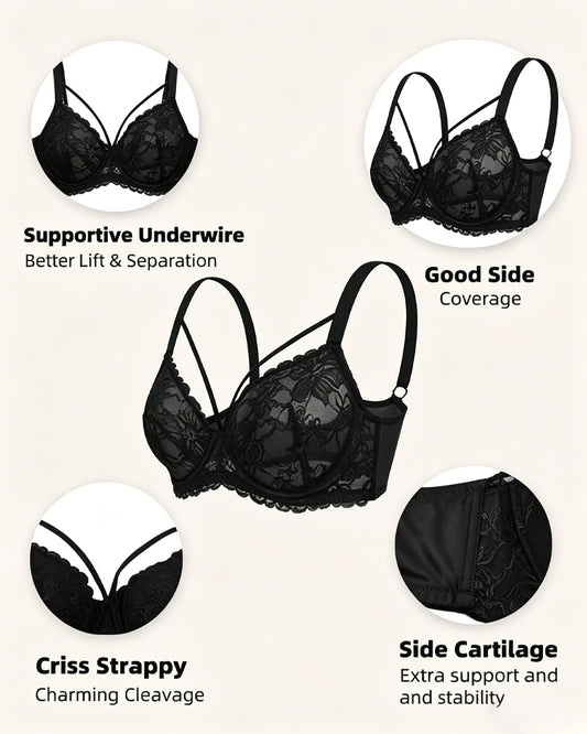 Women's Sexy Floral Lace Mesh Underwire Comfort Bra