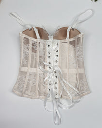 Sexy Strapless Lace Mesh See-through Underwire Bra Back Tie Fishbone Top