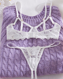 Sexy Lace Floral Openwork Bra and Thong Lingerie Set