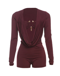 Women's Casual Two-in-one Draped Design Slim-fit Long-sleeved Jumpsuit