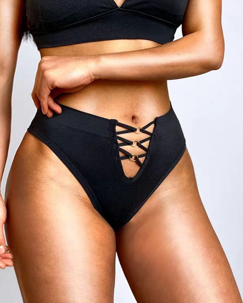 Mid-waist High-elasticity Comfortable Sexy Hollow-out Seamless Thong Main image