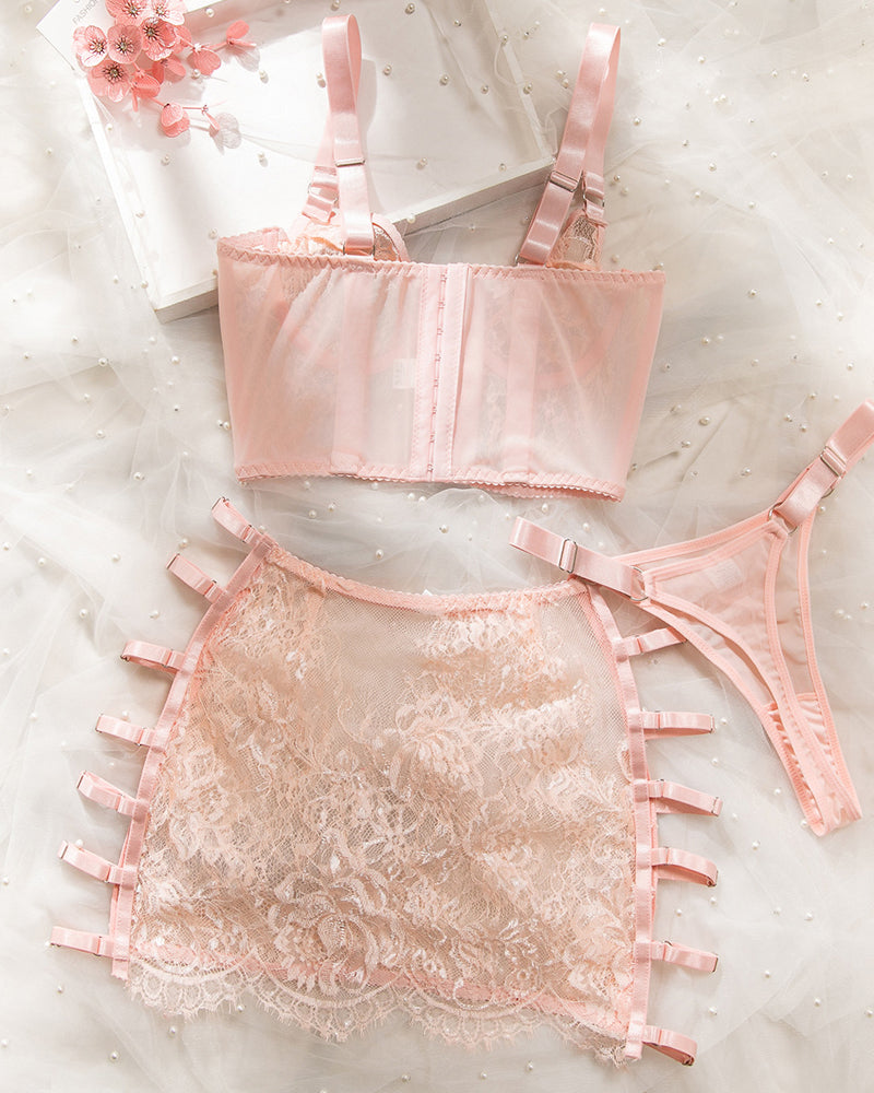 Sexy Hollow-out See-through Mesh Embroidered  Lingerie Set