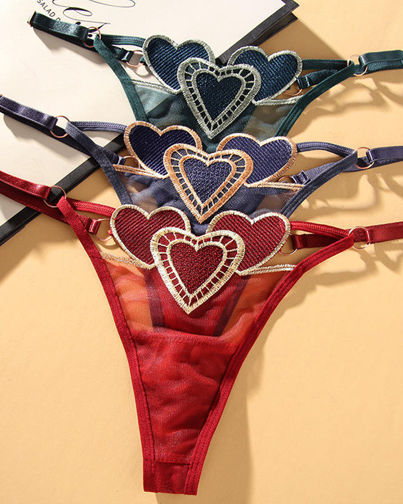 Heart Embroidered Sheer Mesh Sexy Thong Main image