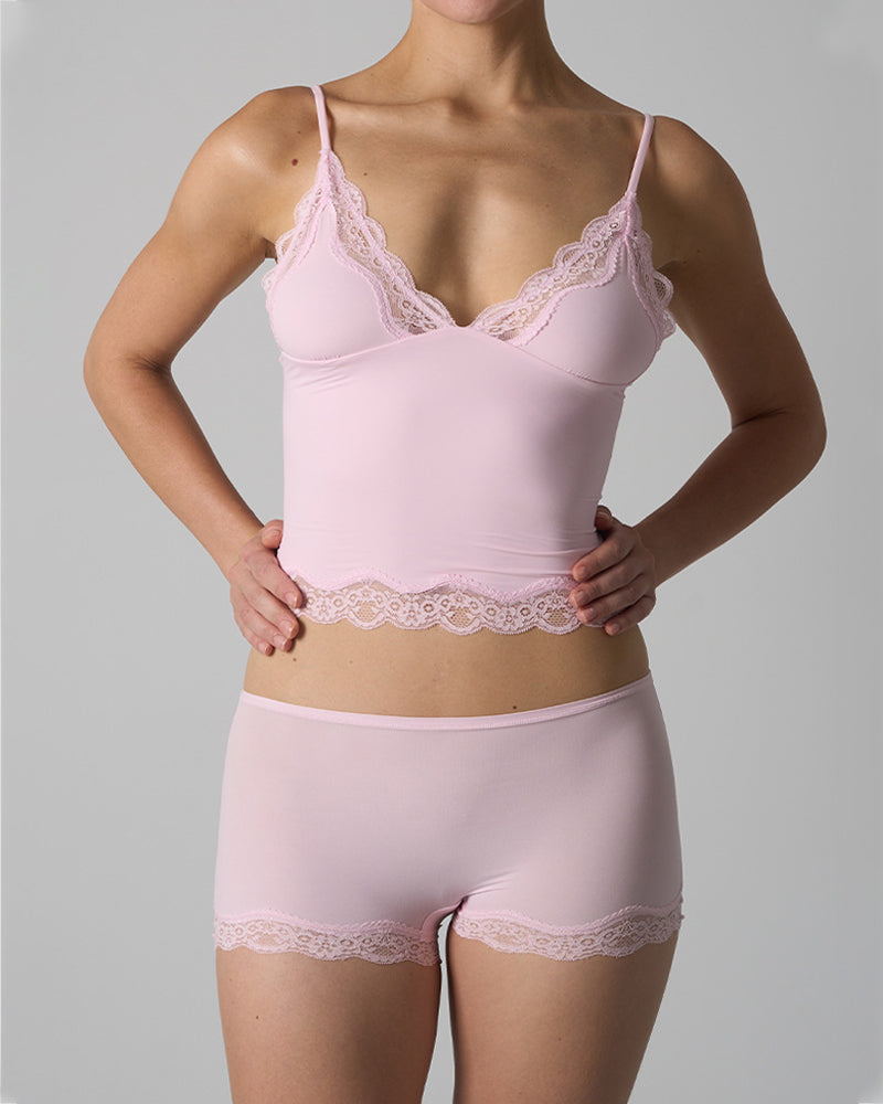Sexy Skin-friendly Lace Trim V-neck Camisole and Boyshorts Underwear Set Secondary image