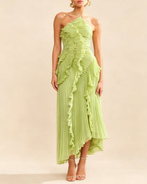 Halter Neck Backless Ruffled Maxi Dress