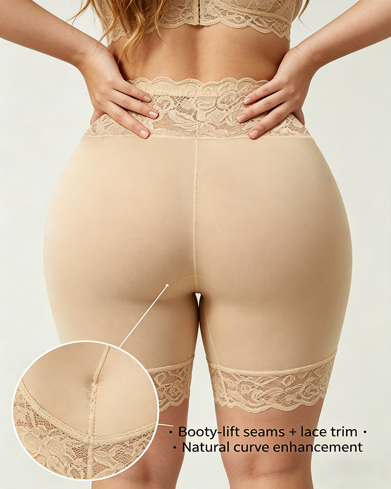 Women's High-Waisted Seamless Tummy Control Lace-Trimmed Elastic Shaping Shorts Secondary image