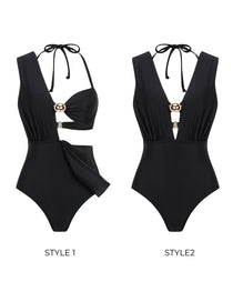 Beach Vacation Deep V One-piece Swimsuit and Cover-up