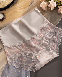 Women's Flower Embroidered Lace High-waisted Tummy-control Breathable Seamless Briefs