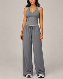 Women's Backless Top and Wide-leg Pants Sports Casual Set