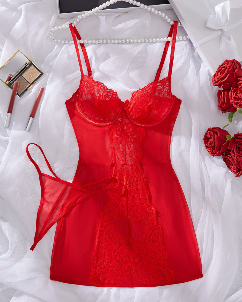 Sexy Lace See-through Mesh Slip Nightgown Main image
