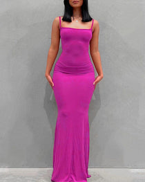 Women's Solid Color Stretch Sleeveless Long Dress