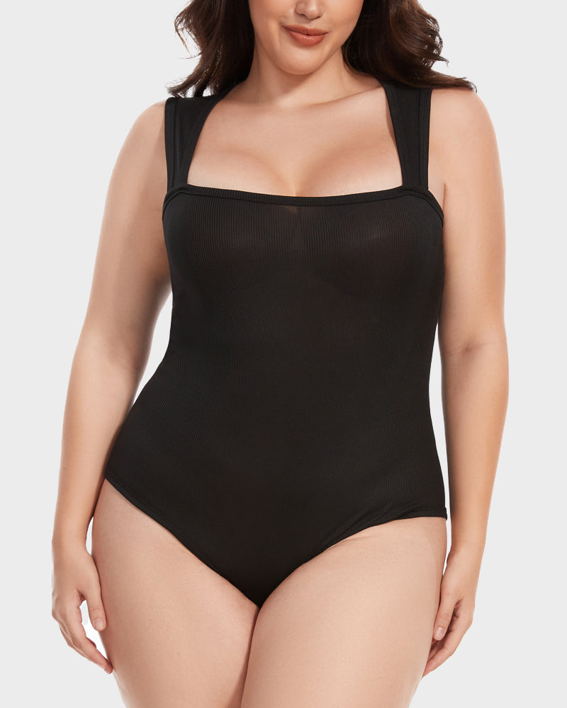 Ribbed Strappy Square Neck Bodysuits Main image