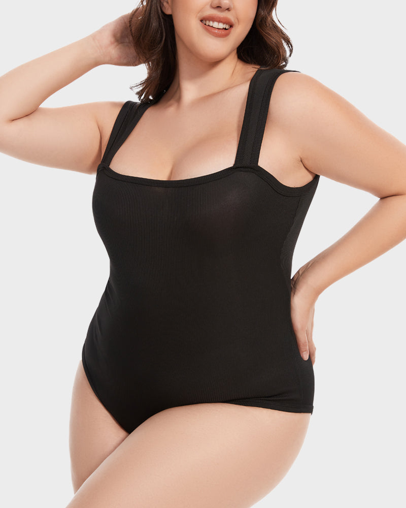 Ribbed Strappy Square Neck Bodysuits Secondary image