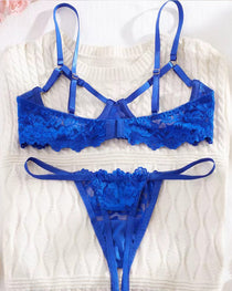 Sexy Lace Floral Openwork Bra and Thong Lingerie Set