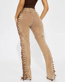 Fashion Side Drawstring Flared Jeans