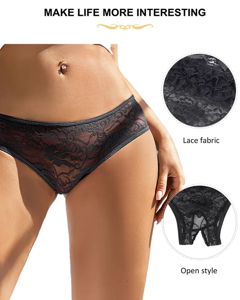 Women's Sexy See-Through Lace Elastic Breathable Open Crotch Thong Secondary image