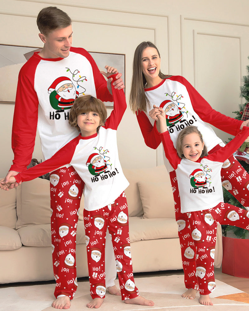 Santa Claus Print Round Neck Raglan Sleeve Color Block Parent-Child Lounge Pajama Set Main image