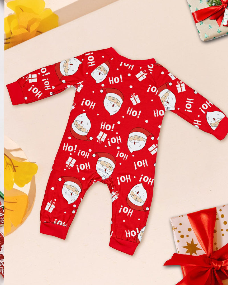 Santa Claus Print Round Neck Raglan Sleeve Color Block Parent-Child Lounge Pajama Set