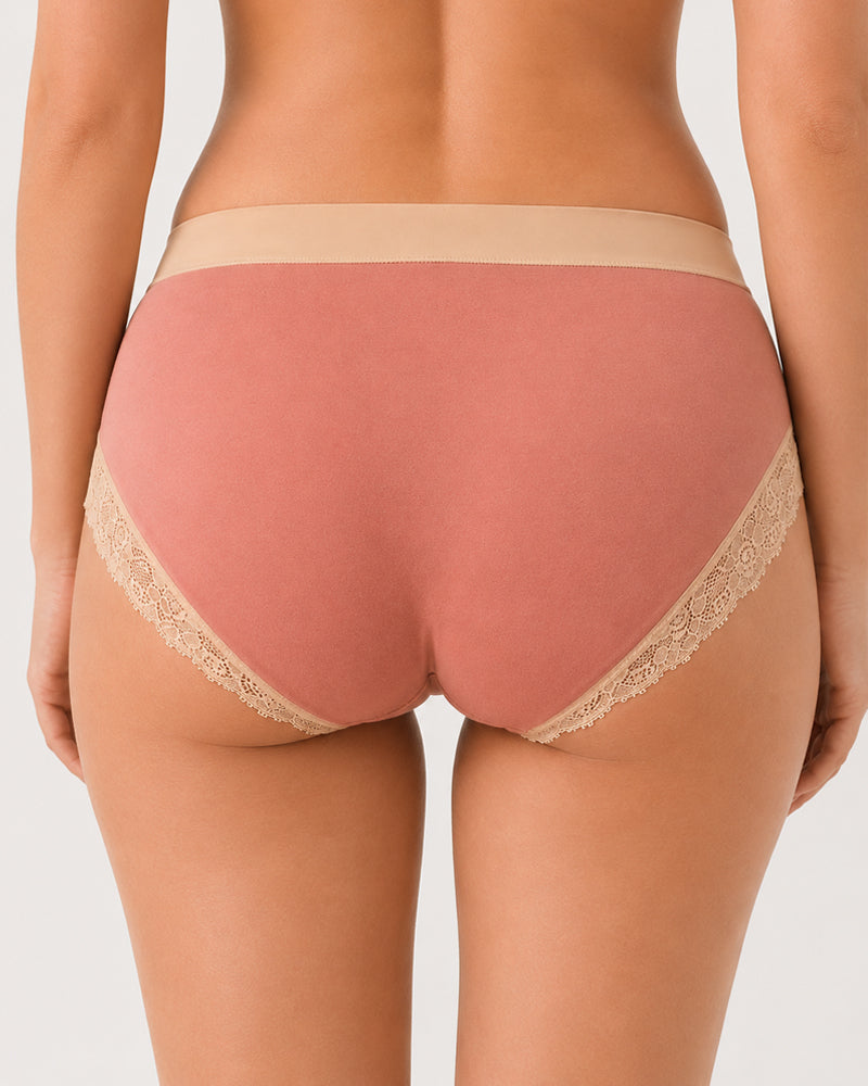 Multi-pack Pure Cotton Colorblock Lace-trimmed Seamless Panties Secondary image