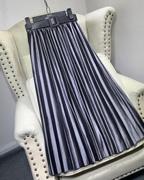 Casual Velvet Pearly Sheen High-waist A-line Pleated Skirt