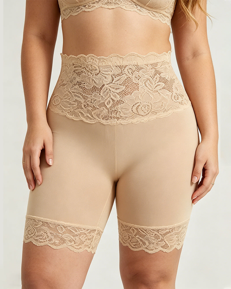 Women's High-Waisted Seamless Tummy Control Lace-Trimmed Elastic Shaping Shorts Main image