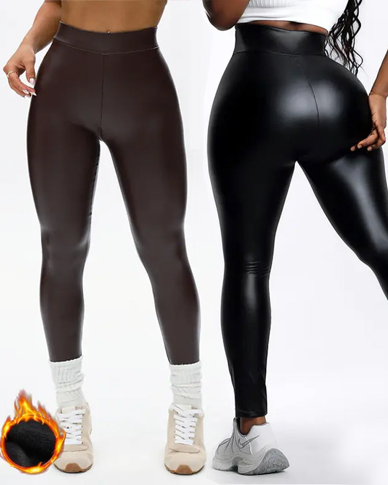 Women's Fleece-lined Stretchy Faux Leather PU High-waisted Leggings Main image