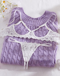 Sexy Lace Floral Openwork Bra and Thong Lingerie Set
