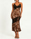 Sexy Leopard See-through Lace Patchwork Bodycon Long Slip Dress