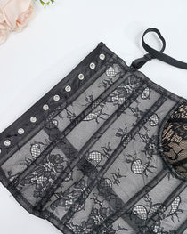Sexy Strapless Lace Mesh See-through Underwire Bra Back Tie Fishbone Top