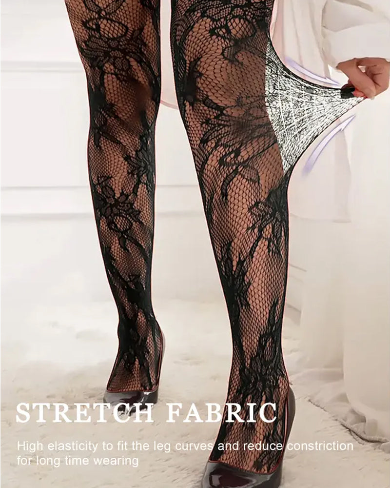 Women's Floral Lace Sheer Suspender Fishnet Tights Secondary image