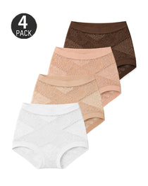4-Pack High Waist Front Crossover Floral Lace Breathable Panties