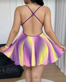 Plus Size Sexy V-Neck Colorful Embroidered Floral Backless Camisole Nightgown