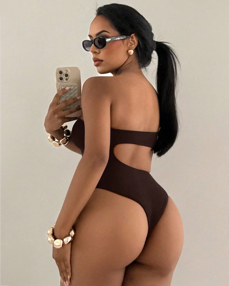 Off-shoulder Cutout Backless Solid Color Sexy One-piece Swimsuit Secondary image