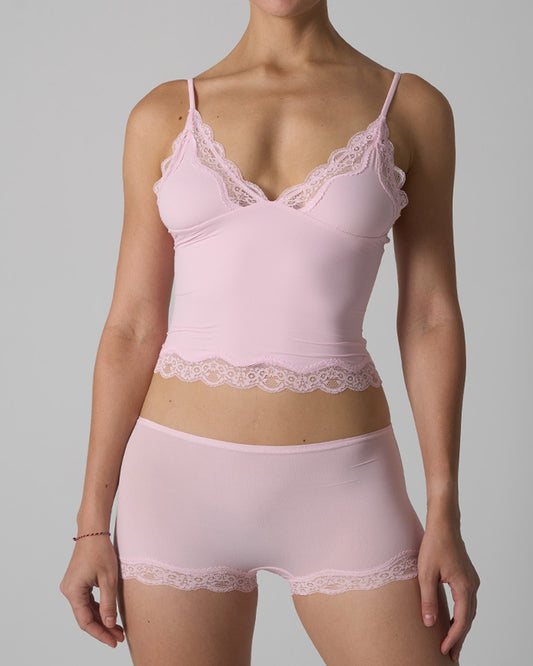 Sexy Skin-friendly Lace Trim V-neck Camisole and Boyshorts Underwear Set