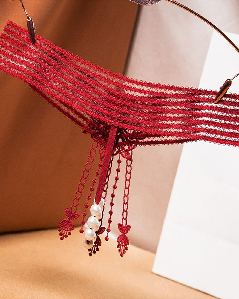 Sexy Tassel Open Crotch Pearl Massage Thong Secondary image