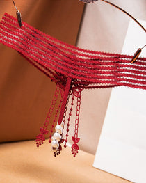 Sexy Tassel Open Crotch Pearl Massage Thong