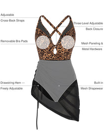 Beach Vacation Deep V-neck Sculpting Curve Mesh Skirt One-Piece Swimsuit