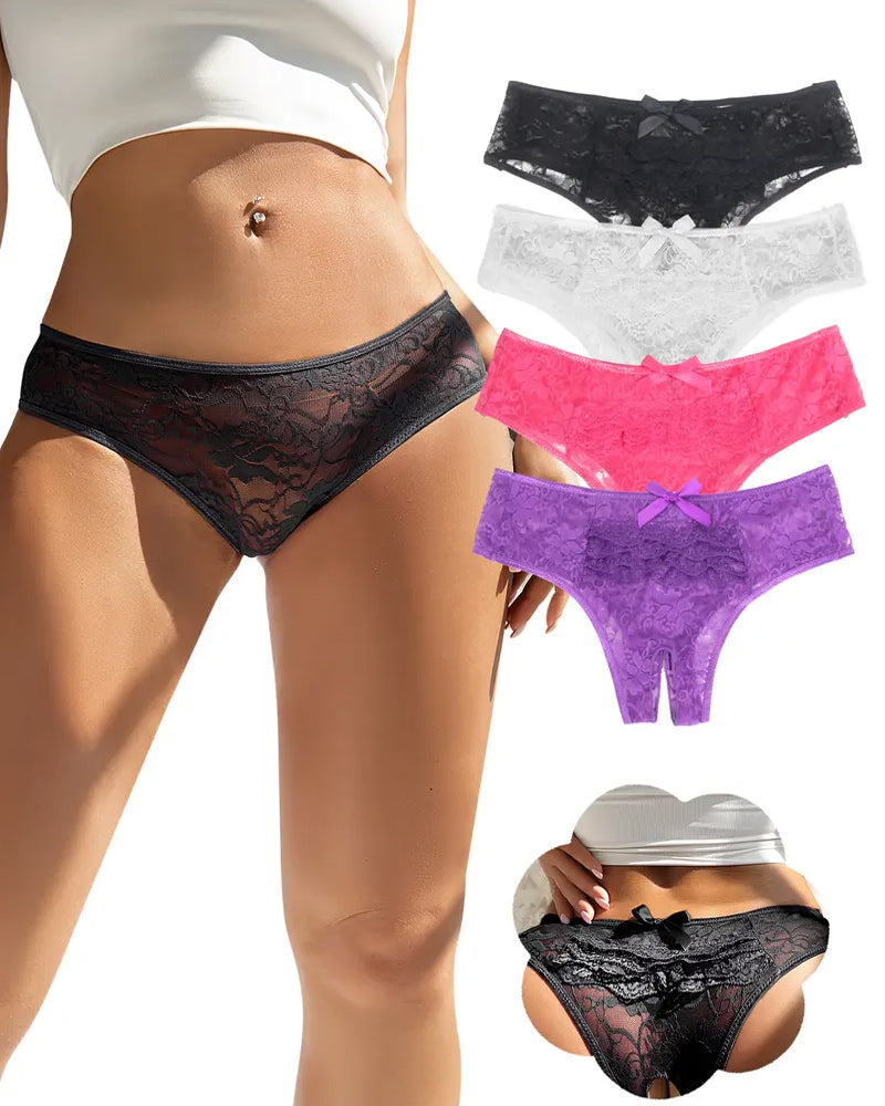 Women's Sexy See-Through Lace Elastic Breathable Open Crotch Thong Main image