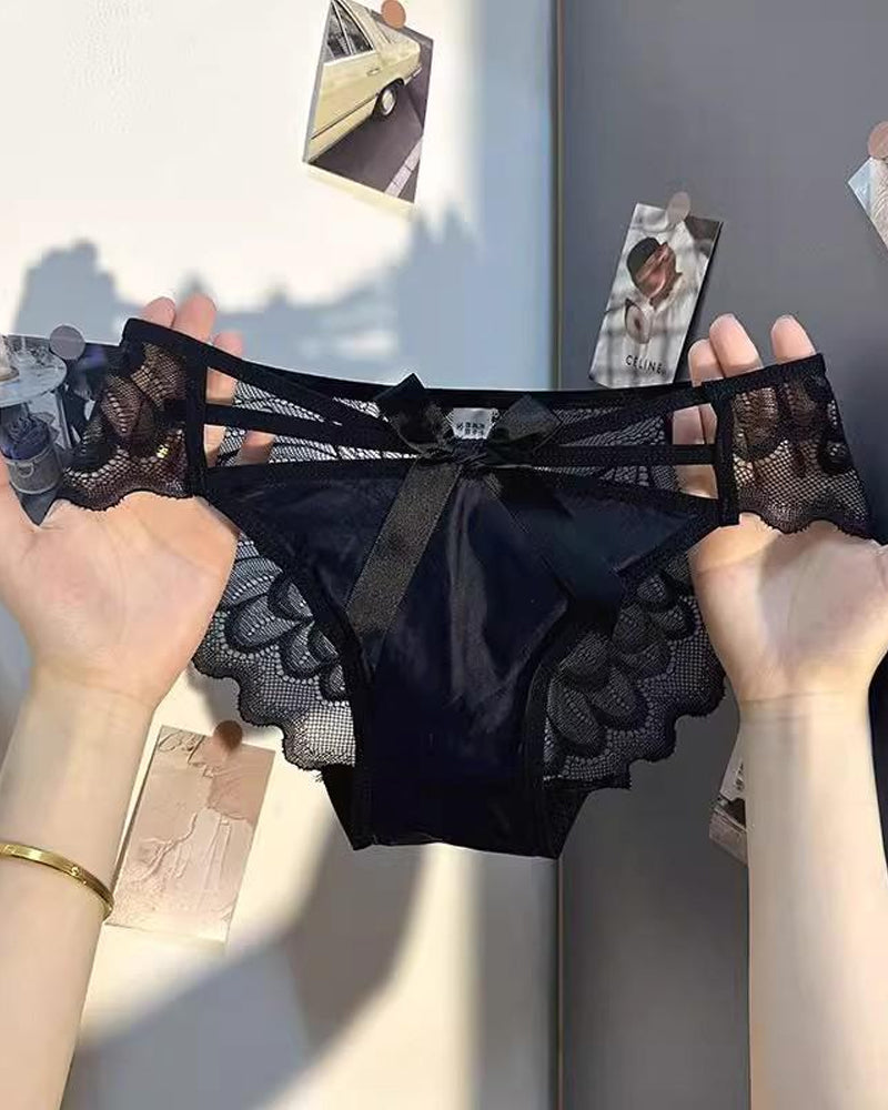 Sexy Low-rise Satin Bow-embroidered See-through Lace Panties Main image