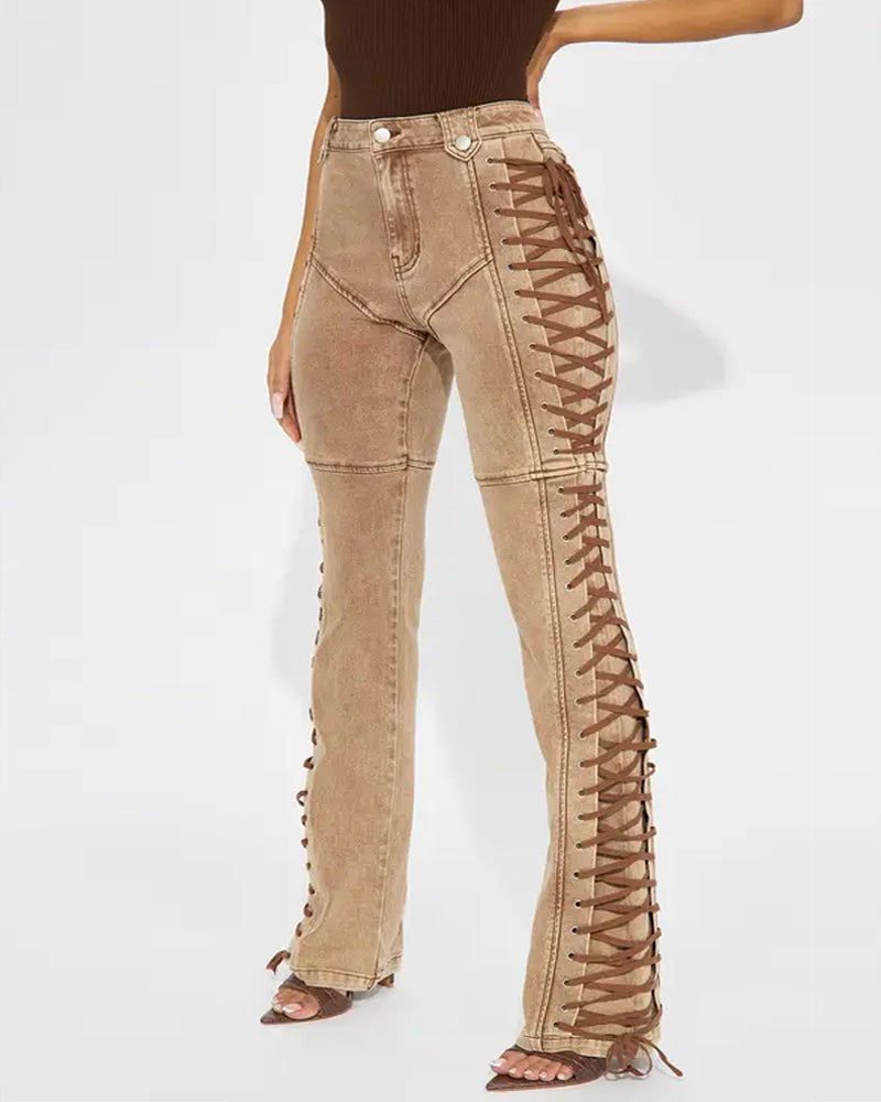 Fashion Side Drawstring Flared Jeans Main image