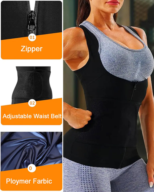 Women's Sweat-Inducing Adjustable Zipper Abdominal Shaping Sauna Waist Training Vest