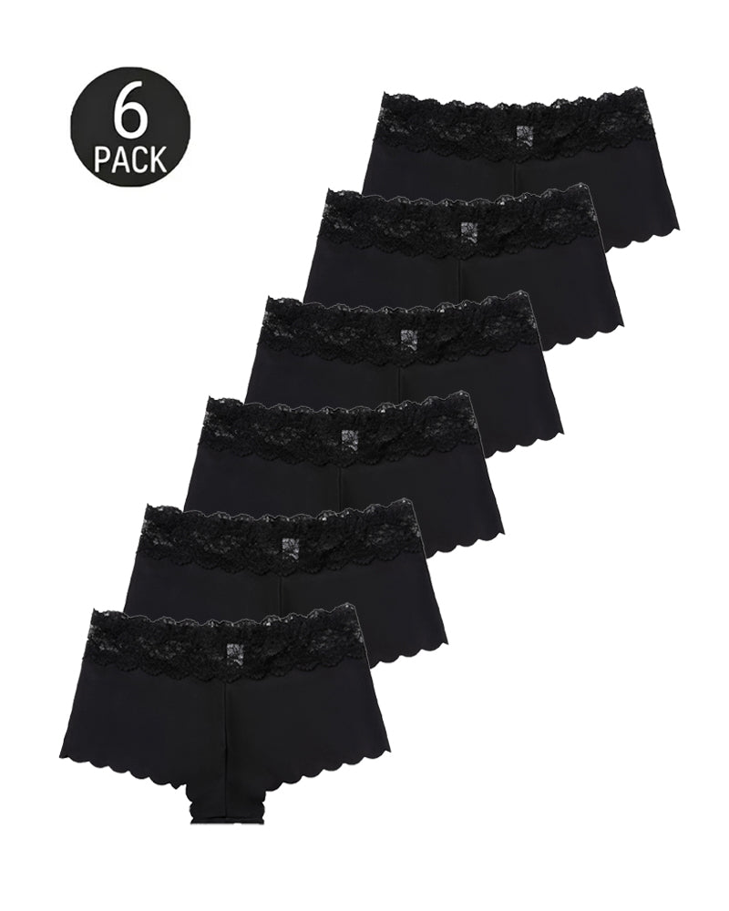 Six-Pack Seamless Ice Silk Lace Trim Print Boxer Briefs