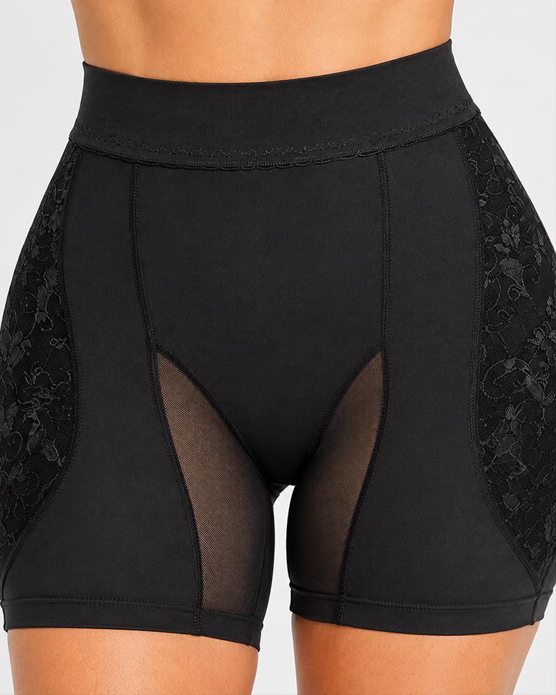 High Waist Lace Mesh Padded Hip Tummy Control Shaping Shorts