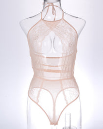 Sexy Lace Mesh Openwork Halter Bodysuit