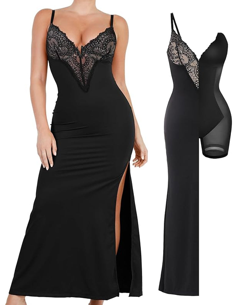 Sleeveless Deep V-Neck Lace Built-in Shapewear Set Maxi Dress Main image