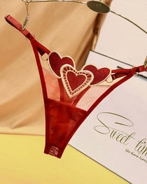 Heart Embroidered Sheer Mesh Sexy Thong
